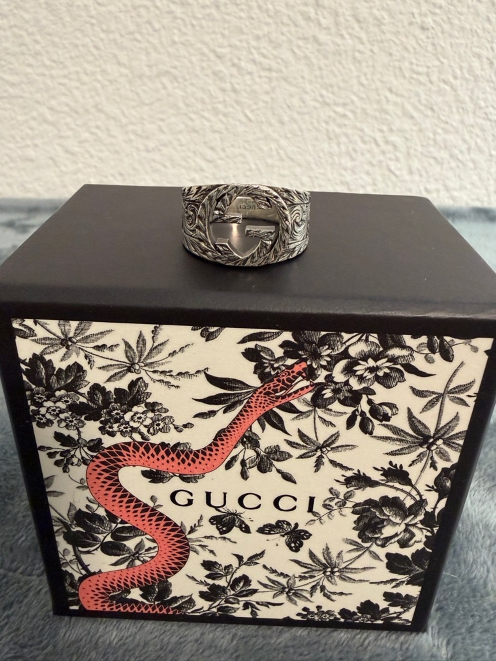 Brand New Gucci Interlocking G Arabesque Silver 925 Ring Sz 19 (US 8.75)
